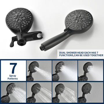 Shower Faucets Sets Complete with Tub & Valve, 48 Setting Dual 2-in-1 High Pressure Rain & Handheld Shower Head System with 3-Way Water Diverter & Shower Trim Kit